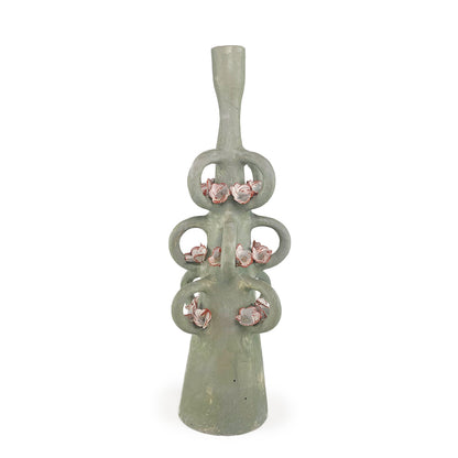 Green Candle Holder with Loops and Flowers
