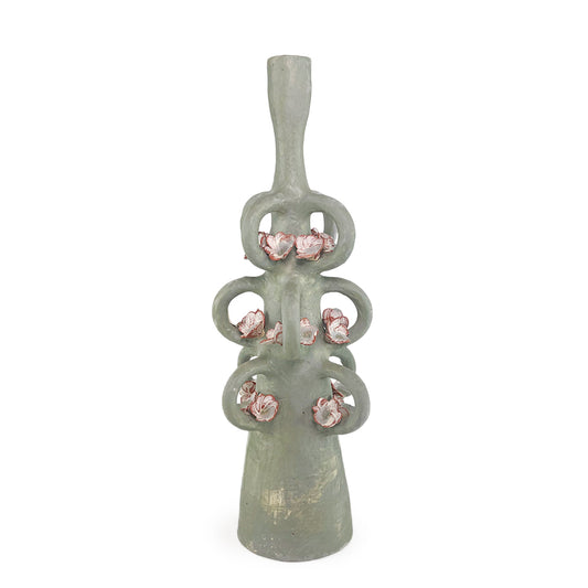 Green Candle Holder with Loops and Flowers